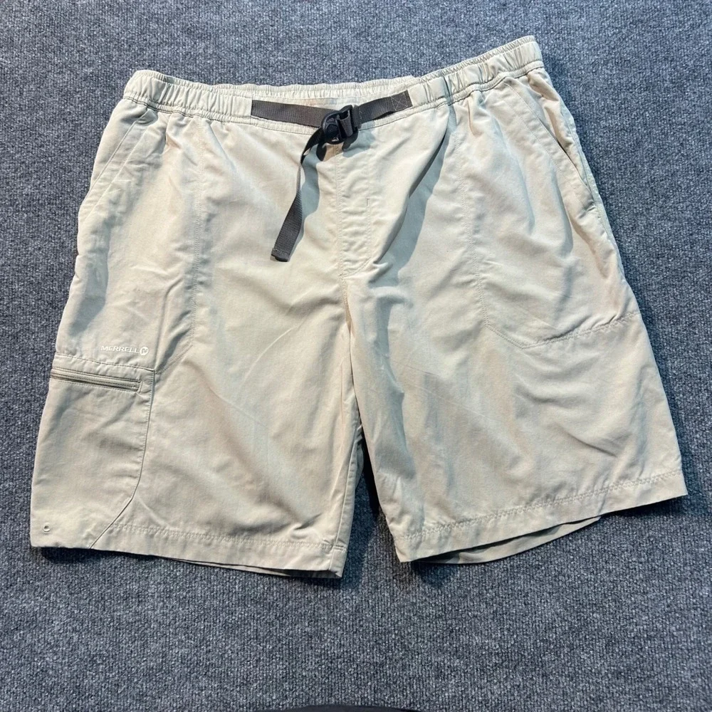 Merrell Mens XXL Opti-Wick Hiking Shorts Khaki Tan UPF 50+ Belted Cargo Outdoor
